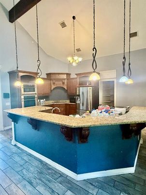 Interior, Kitchen, Pendant Lights, Stainless Steel Appliances, Wood Texture Flooring