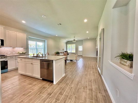 Dining room, Interior, Kitchen, Recessed Lighting, Stainless Steel Appliances, Wood Texture Flooring