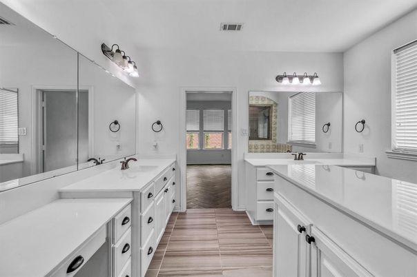 Bathroom, Dual Sink Vanities, Interior, Wood Texture Flooring