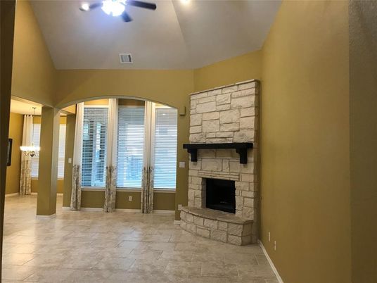 Fireplace, Interior, Pendant Lights, Stone Walls