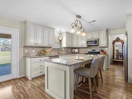 Interior, Kitchen, Pendant Lights, Stainless Steel Appliances, Wood Texture Flooring
