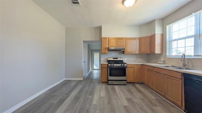 Interior, Kitchen, Stainless Steel Appliances, Wood Texture Flooring