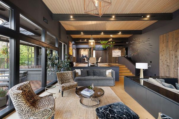 Dining room, Interior, Living room, Recessed Lighting, Wooden Beams