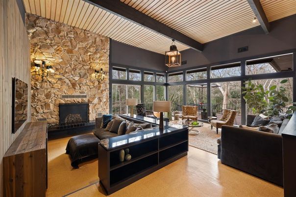 Fireplace, Interior, Living room, Stone Walls