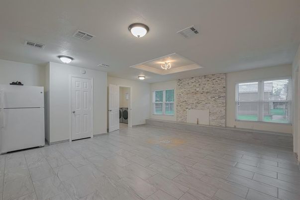 Empty room, Interior, Kitchen, Stone Walls, Wood Texture Flooring