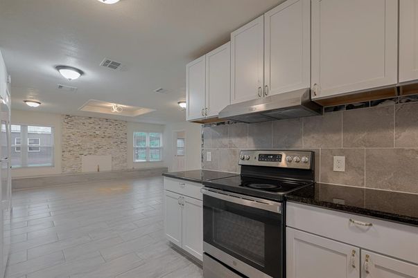 Interior, Kitchen, Stone Walls, Wood Texture Flooring