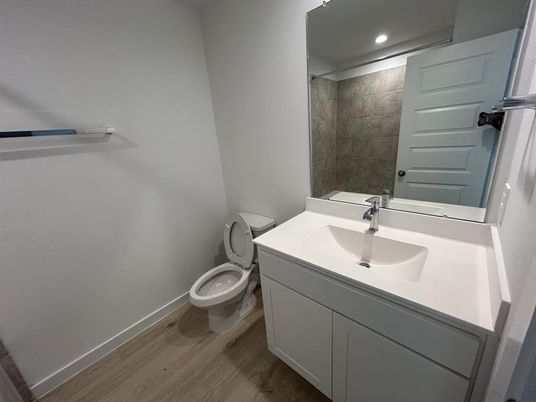Bathroom, Interior, Recessed Lighting, Wood Texture Flooring