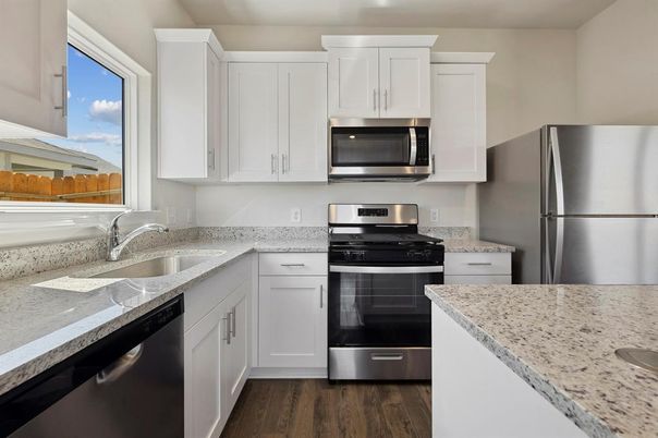 Interior, Kitchen, Stainless Steel Appliances, Wood Texture Flooring