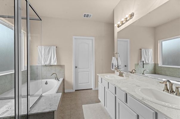 Bathroom, Dual Sink Vanities, Glass Shower, Interior