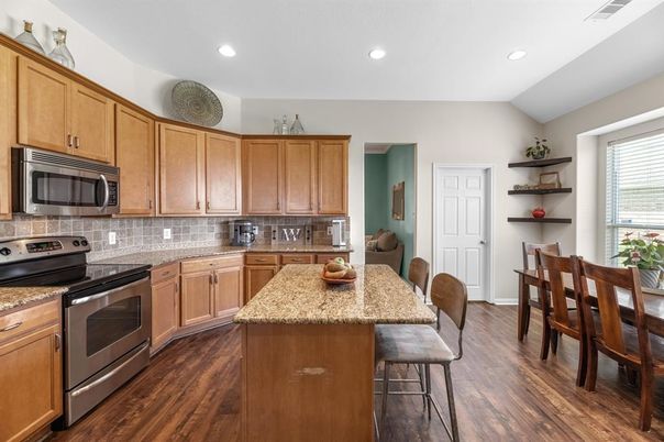 Dining room, Interior, Kitchen, Recessed Lighting, Wood Texture Flooring