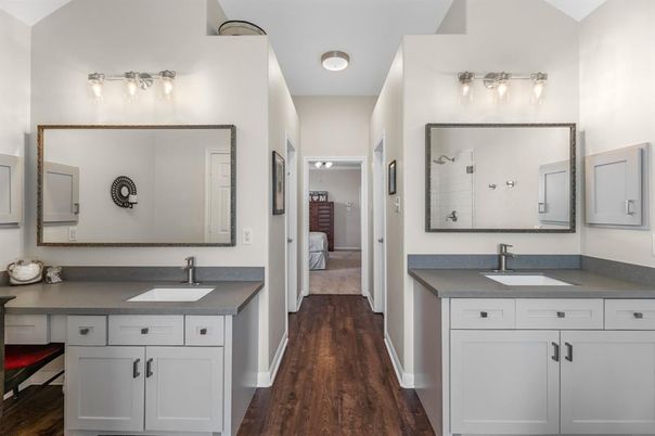 Bathroom, Dual Sink Vanities, Interior, Wood Texture Flooring