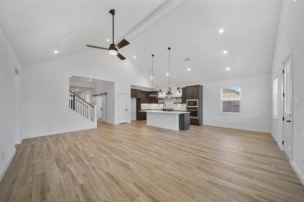 Interior, Kitchen, Pendant Lights, Recessed Lighting, Wood Texture Flooring