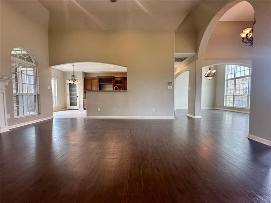Chandelier, Empty room, Interior, Wood Texture Flooring