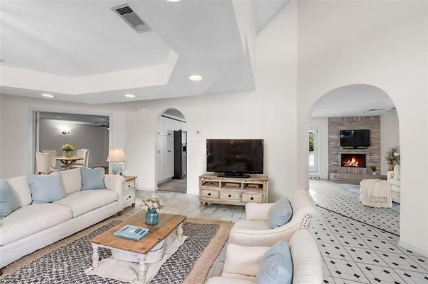 Dining room, Fireplace, Interior, Living room, Recessed Lighting
