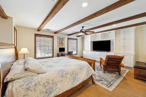 Bedroom, Interior, Recessed Lighting, Wooden Beams