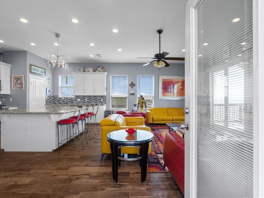 Chandelier, Interior, Kitchen, Living room, Recessed Lighting, Wood Texture Flooring