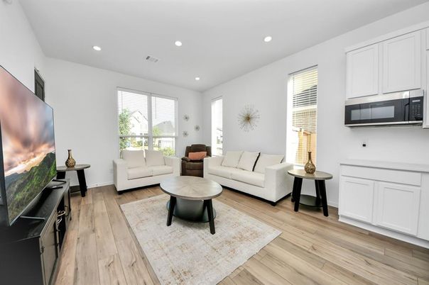 Interior, Living room, Recessed Lighting, Wood Texture Flooring