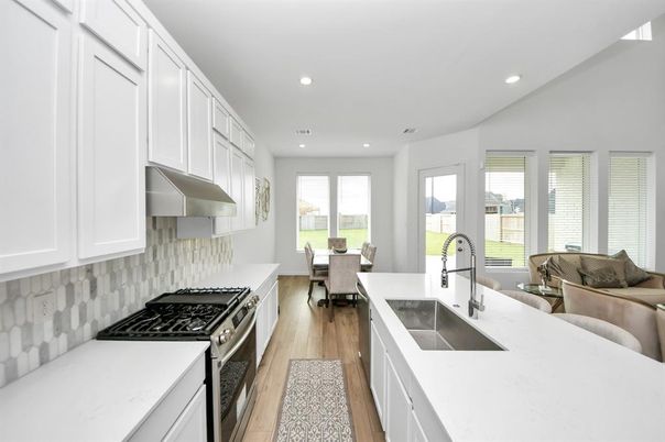 Dining room, Interior, Kitchen, Recessed Lighting, Stainless Steel Appliances, Wood Texture Flooring