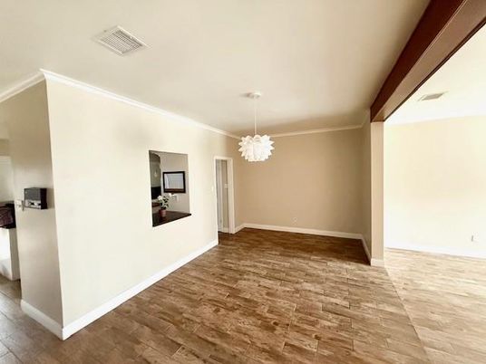Empty room, Interior, Pendant Lights, Wood Texture Flooring