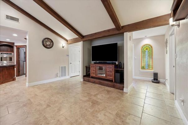 Interior, Kitchen, Recessed Lighting, Stainless Steel Appliances, Wooden Beams