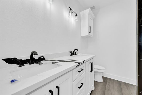 Bathroom, Dual Sink Vanities, Interior, Wood Texture Flooring