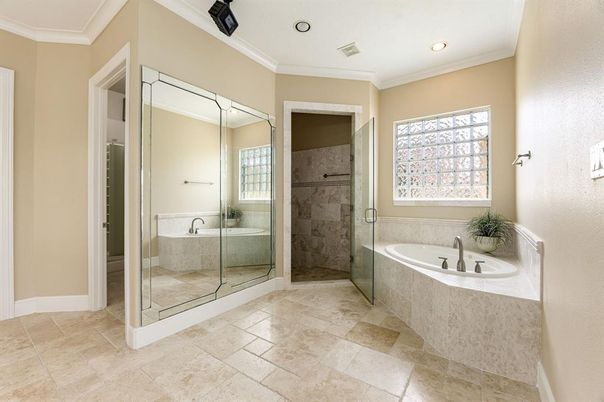 Bathroom, Glass Shower, Interior, Recessed Lighting