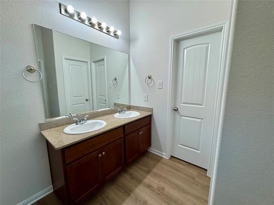 Bathroom, Dual Sink Vanities, Interior, Wood Texture Flooring