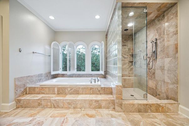 Bathroom, Glass Shower, Interior, Recessed Lighting