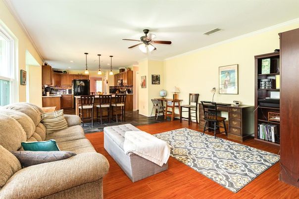 Dining room, Interior, Kitchen, Living room, Pendant Lights, Recessed Lighting, Wood Texture Flooring