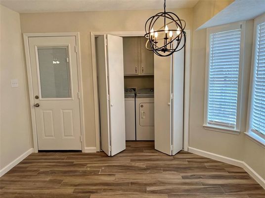 Interior, Pendant Lights, Utility Closets, Washer, Wood Texture Flooring