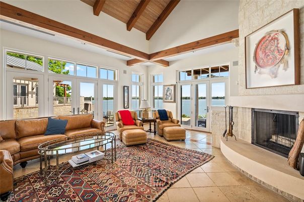 Fireplace, Interior, Living room, Water, Wooden Beams
