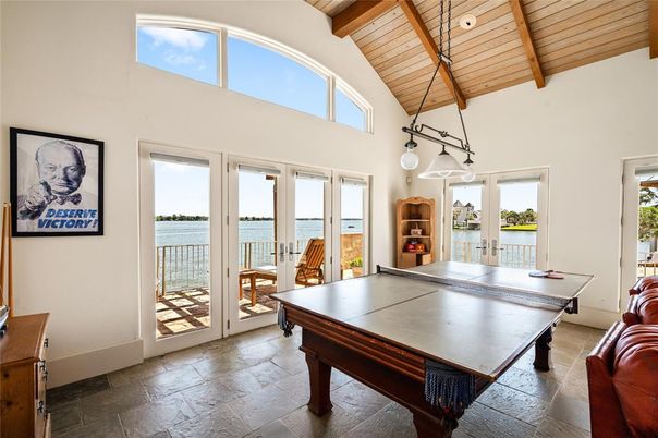 Game Room, Interior, Pendant Lights, Water, Wooden Beams