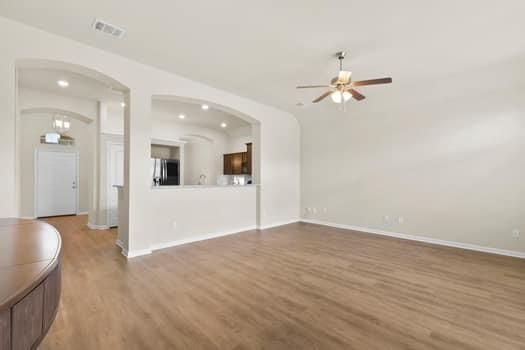 Empty room, Interior, Kitchen, Recessed Lighting, Wood Texture Flooring