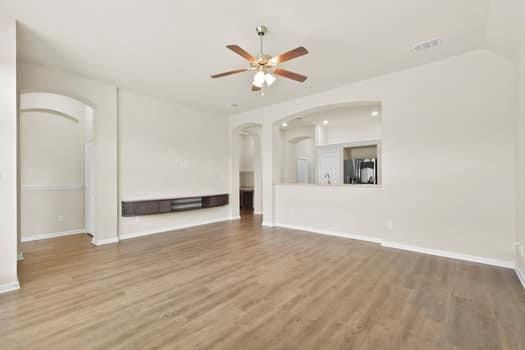 Empty room, Interior, Recessed Lighting, Wood Texture Flooring