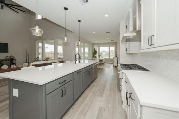 Interior, Kitchen, Pendant Lights, Recessed Lighting, Wood Texture Flooring