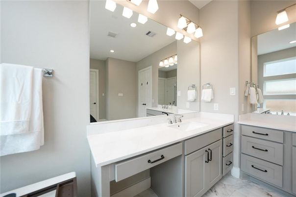 Bathroom, Dual Sink Vanities, Interior, Marble, Recessed Lighting