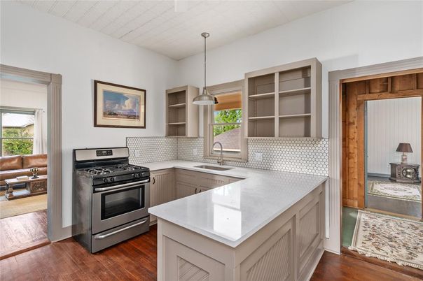 Interior, Kitchen, Pendant Lights, Stainless Steel Appliances, Wood Texture Flooring