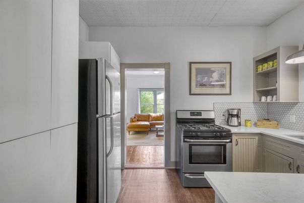 Interior, Kitchen, Stainless Steel Appliances, Wood Texture Flooring