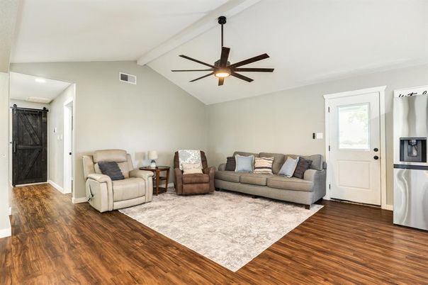 Interior, Living room, Recessed Lighting, Wood Texture Flooring