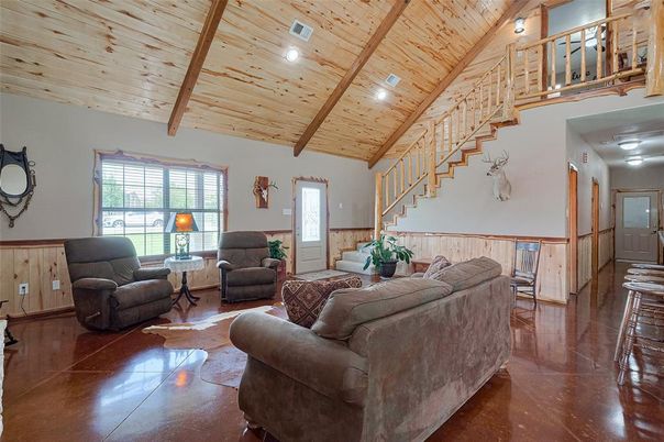 Interior, Living room, Recessed Lighting, Wooden Beams, Wooden Ceilings