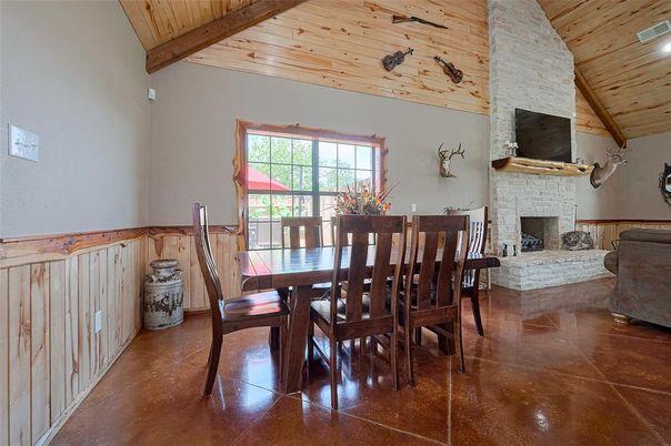 Dining room, Fireplace, Interior, Wooden Beams, Wooden Ceilings