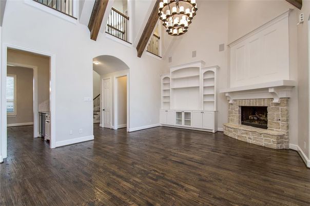 Fireplace, Interior, Pendant Lights, Wooden Beams, Wood Texture Flooring