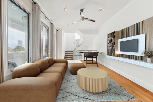 Game Room, Interior, Living room, Recessed Lighting, Wood Texture Flooring