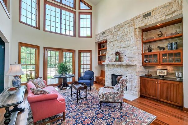 Fireplace, Interior, Living room, Stone Walls, Wood Texture Flooring