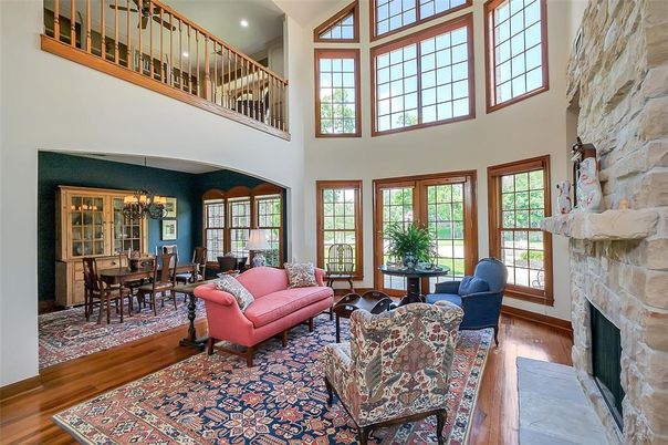 Chandelier, Dining room, Fireplace, Interior, Living room, Wood Texture Flooring
