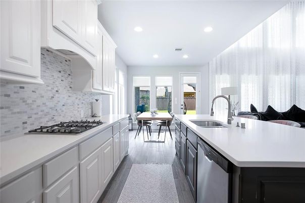 Dining room, Interior, Kitchen, Recessed Lighting, Wood Texture Flooring