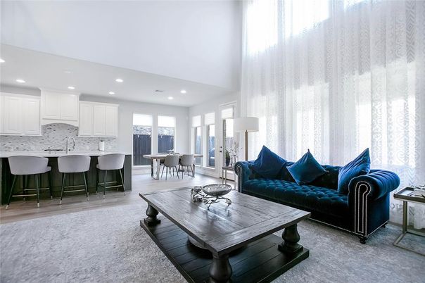 Dining room, Interior, Kitchen, Living room, Recessed Lighting, Wood Texture Flooring