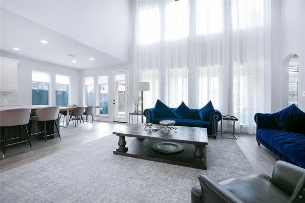 Dining room, Interior, Living room, Recessed Lighting, Wood Texture Flooring