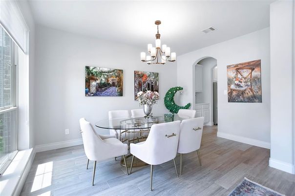 Chandelier, Dining room, Interior, Wood Texture Flooring
