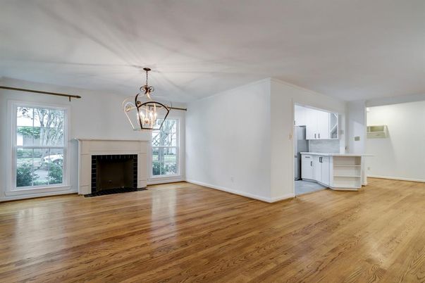 Empty room, Fireplace, Interior, Pendant Lights, Wood Texture Flooring
